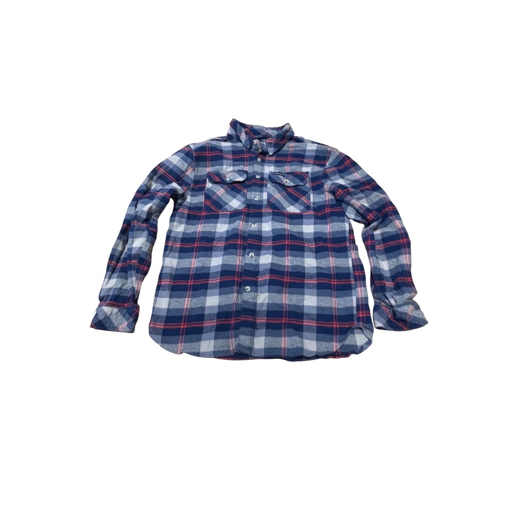 Burlebo Mens Plaid Flannel Button Up Shirt Blue Red White Size M Long Sleeve